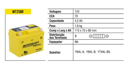 Especificações da bateria gel 5 ah