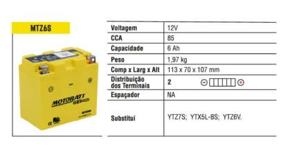 Bateria motobatt 6 amperes especificações